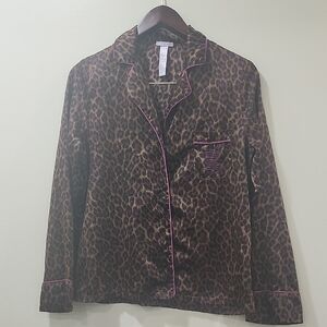 Brown and Pink Leopard Print Blazer with Velvet Texture